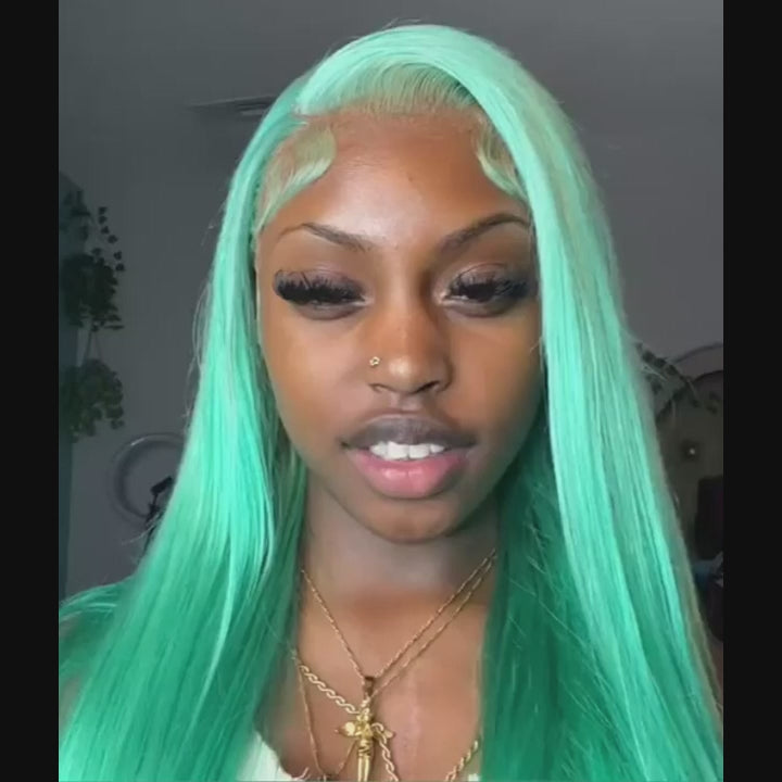 Mint Green Color Straight Lace Frontal Wig