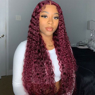 99j Burgundy Color Wig Deep Wave Lace Front Glueless Wig