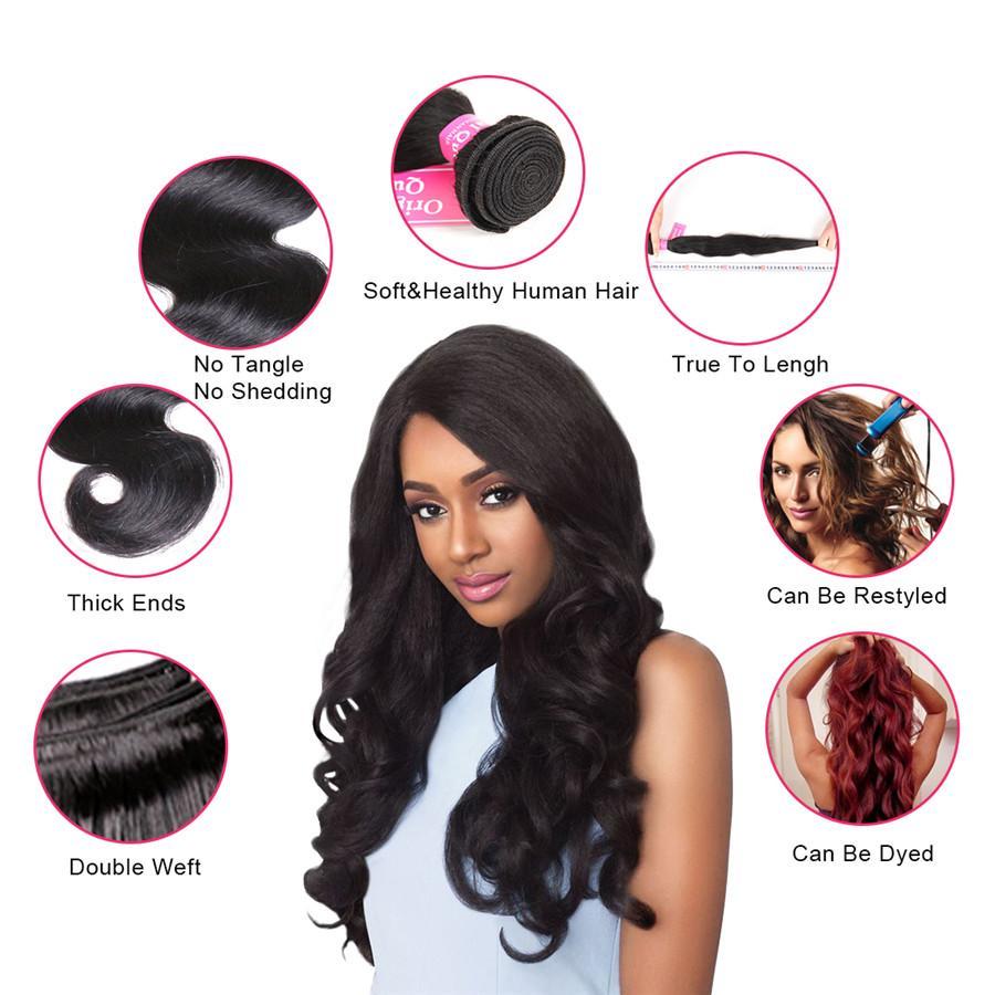 Gorgeous Body Wave Human Hair 4 Bundles with 4*4 Lace Clsoure Natural Black -OQHAIR