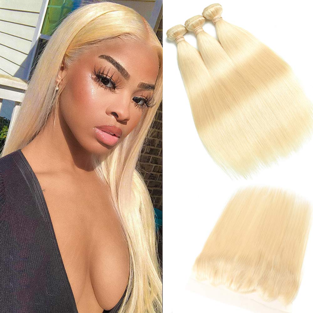 Straight 613 Blonde Color Bundles with 13x4 Lace Frontal Human Virgin Hair Pack -OQHAIR