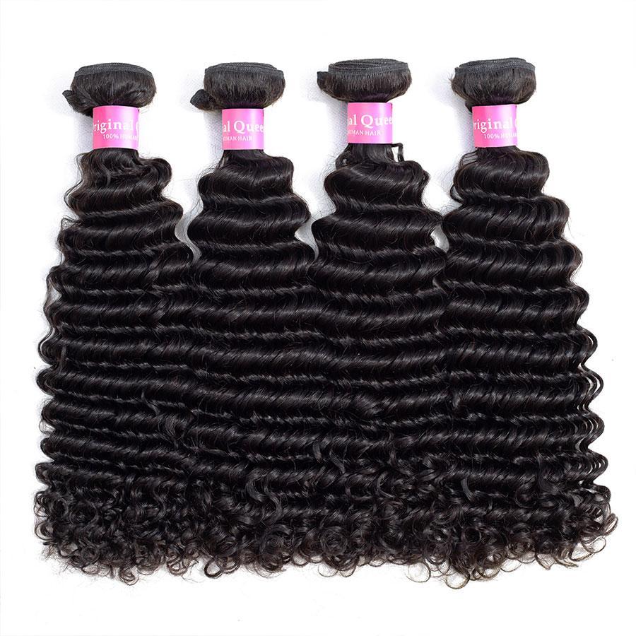 Deep Wave Human Hair 4 Bundles with 4*4 Lace Clsoure Natural Black -OQHAIR - ORIGINAL QUEEN HAIR