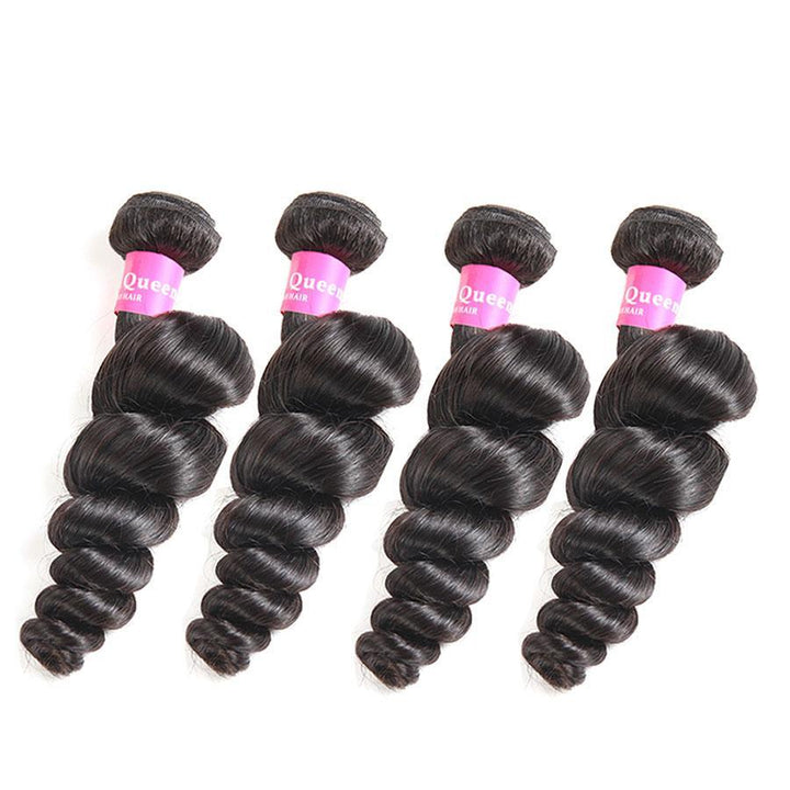Loose Wave Human Hair 4 Bundles with 4*4 Lace Clsoure Natural Black -OQHAIR - ORIGINAL QUEEN HAIR