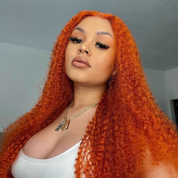 Ginger Lace Front Wig Pre Plucked Kinky Curly Wig Human Virgin Hair