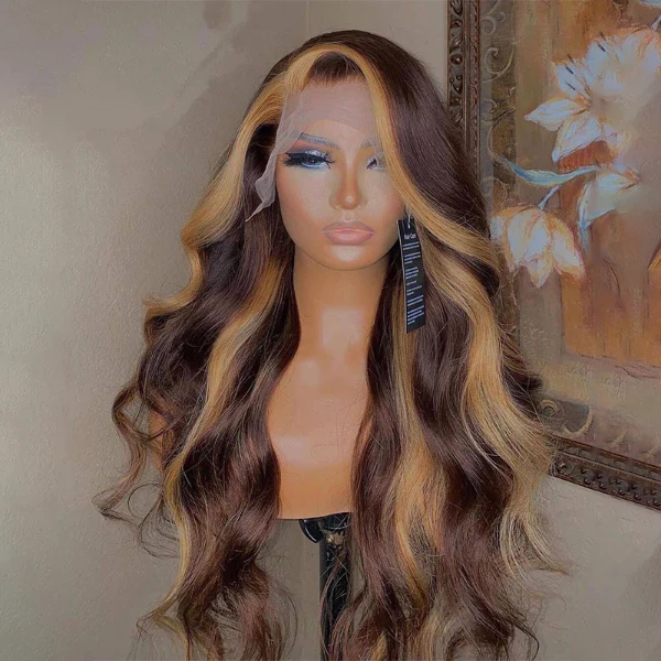 IG Hot Honey Blonde and Chocolate Brown Color Skunk Stripe Straight Hair Preplucked 13x4 Lace Front Wig