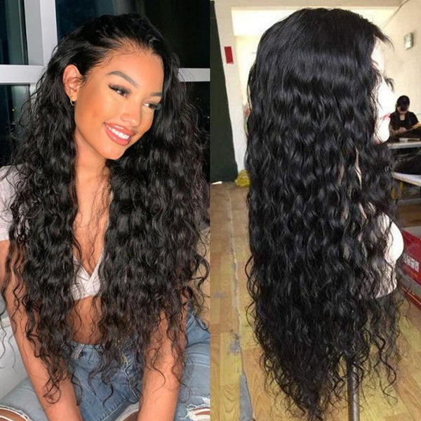 Brazilian Virgin Natural Wave Human Hair Lace Front Wigs Natural Black  -OQHAIR