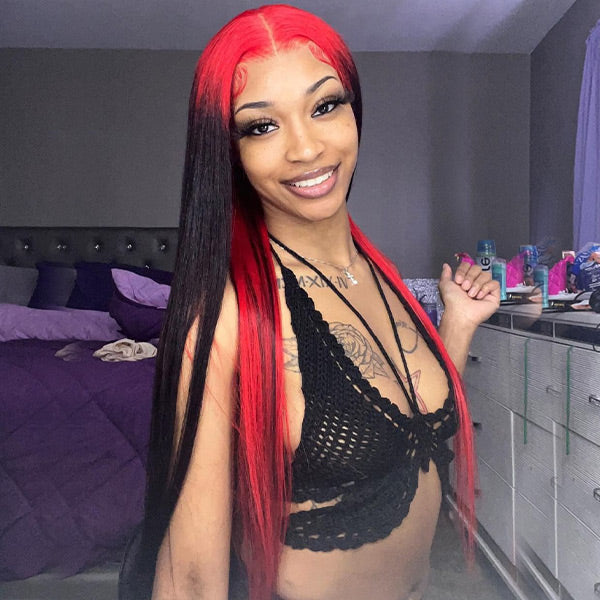 Straight Red and Black Color Wigs Preplucked Human Hair Lace Front Wigs Natural Hairline