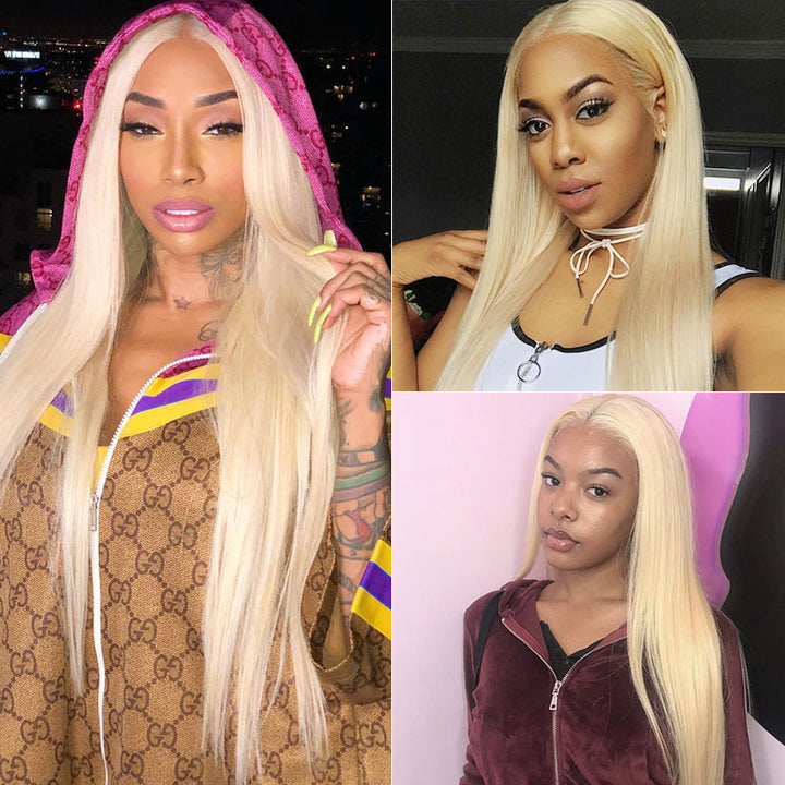 Straight 613 Blonde Color Bundles with 13x4 Lace Frontal Human Virgin Hair Pack -OQHAIR