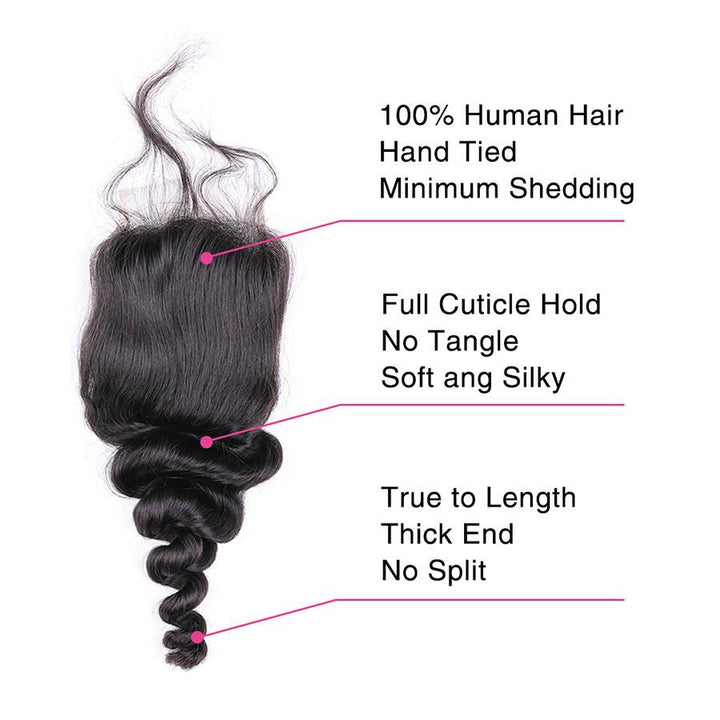 Loose Wave Human Hair 4 Bundles with 4*4 Lace Clsoure Natural Black -OQHAIR - ORIGINAL QUEEN HAIR