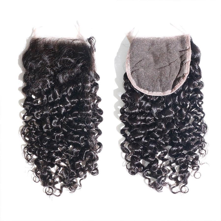 Thick Kinky Curly Human Hair 4 Bundles with 4*4 Lace Clsoure Natural Black -OQHAIR - ORIGINAL QUEEN HAIR