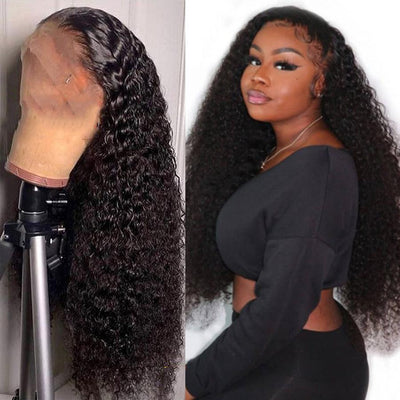 Indian Kinky Curly 13X6 Transparent Lace Jerry Curly 250% Density Human Hair Lace Front Wigs - OQHAIR