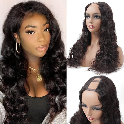Loose Deep Wave U Part Human Hair Wig for Women, Brazilian Remy Human Hair Glueless Full Head Clip in Half Wig 180% Density - ORIGINAL QUEEN HAIR