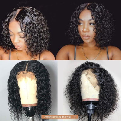 Pre Plucked Bleached Knots Curly Virgin Hair Lace Front Wigs Lace Closure 4x4 13x4 Bob Wig Water Wave Wigs for Women Real Human Hair Wigs with Baby Hair - OQHAIR