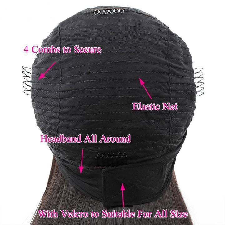 Straight Hair Headband Wig Human Hair Wigs For Women Full Machine Made Wig With Headband Scarf 180% Density