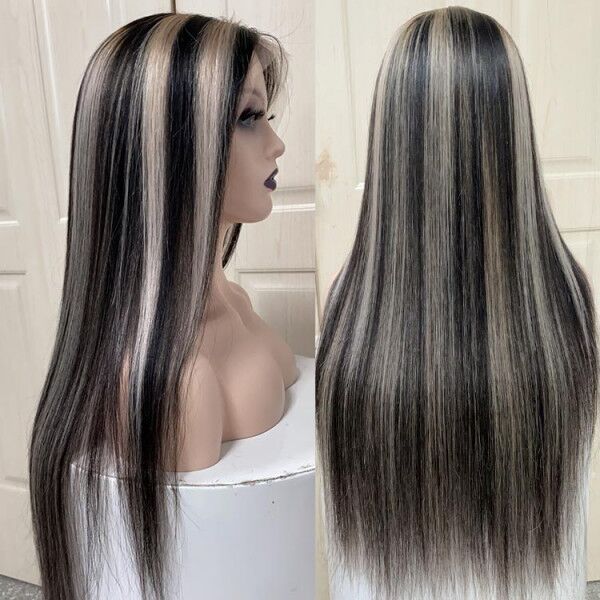 Platinum Blonde Highlights Mixed Colored Human Hair Lace Front