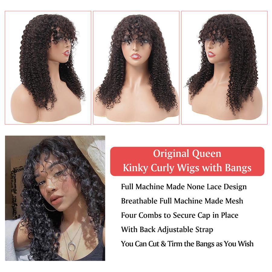 Kinky Curly Virgin Human Hair Wigs with Bangs