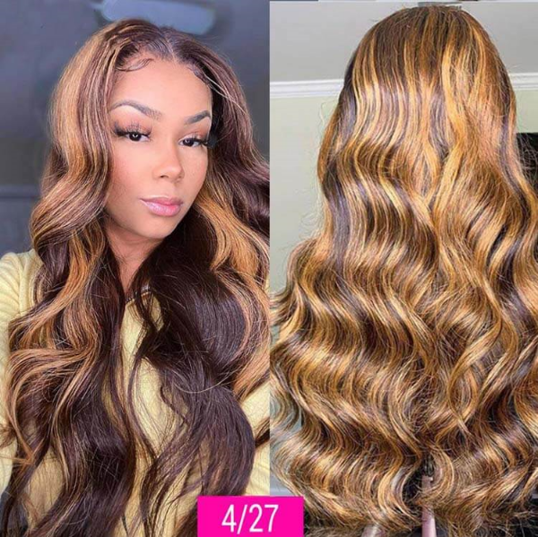 Highlight Body Wave 13x4 HD Transparent Lace Human Hair Lace Front Wigs