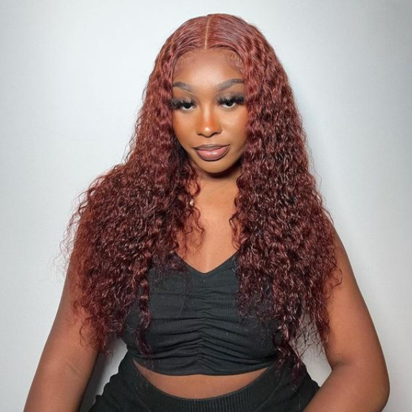 wet wavy wig reddish brown color