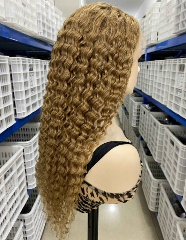 Honey Blonde Human Hair Lace Front Wigs Deep Curly Color Hair Wig
