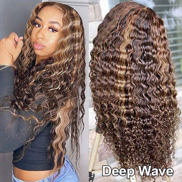 Balayage Highlights 13x4 4x4 Lace Front Wigs Ombre Highlight Curly Honey Blonde Colored Human Hair Wigs