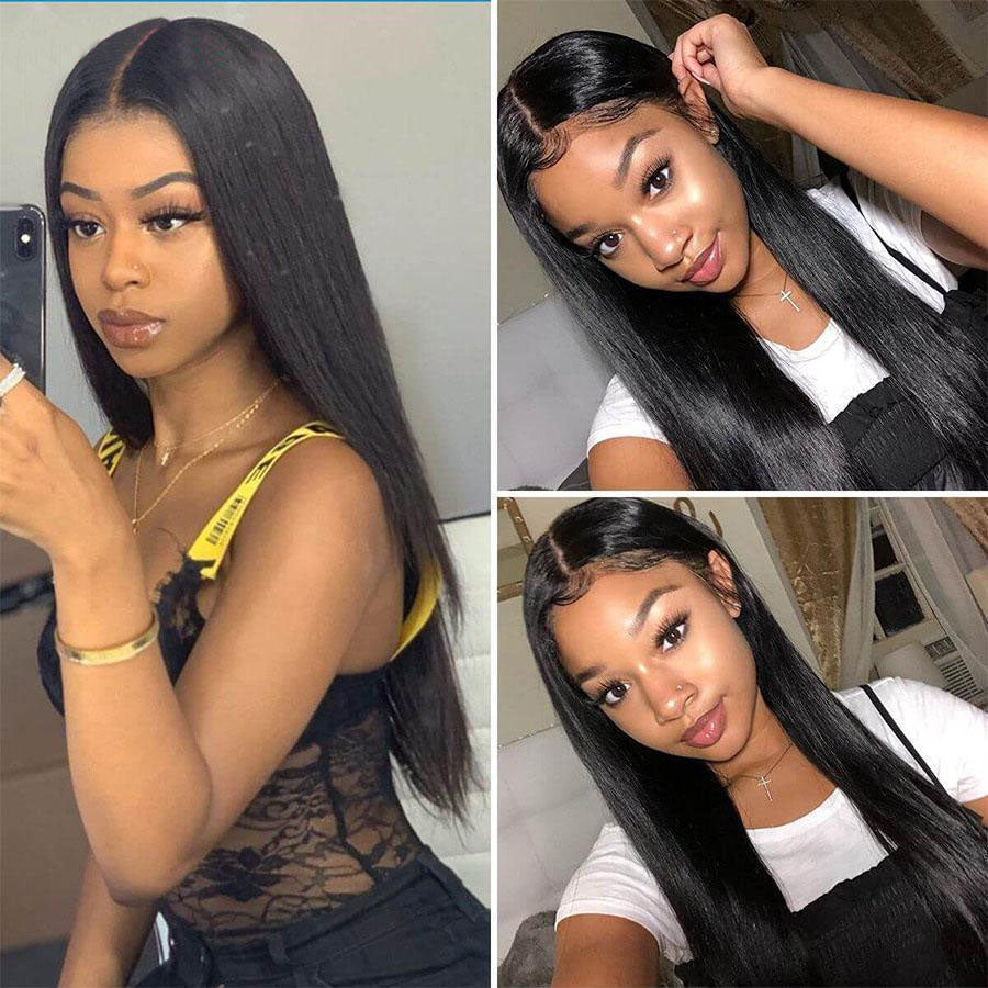 T Part Wigs Straight Human Hair Wigs with Baby Hair 6Inches Deep Middle T Part Lace Front Wigs Black Color