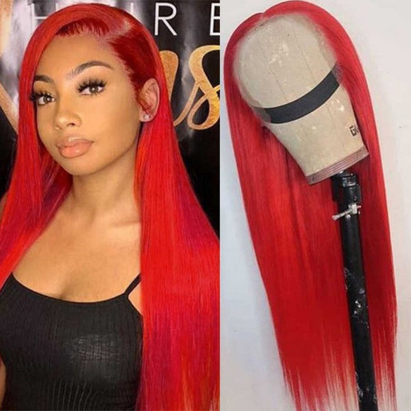 Cherry Red Color Lace Front Closure Wig Pre Colored Human Hair