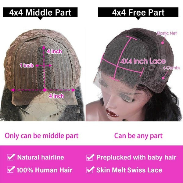 4x4 Lace Closure Wigs Preplucked Human Hair Kinky Straight Skin Melt Lace Wigs for Women - ORIGINAL QUEEN HAIR