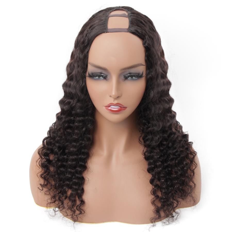 U Part Wigs Deep Wave Brazilian Virgin Human Hair 2x4 U Shape Glueless Wigs 180% Density With Straps Combs For Women - ORIGINAL QUEEN HAIR