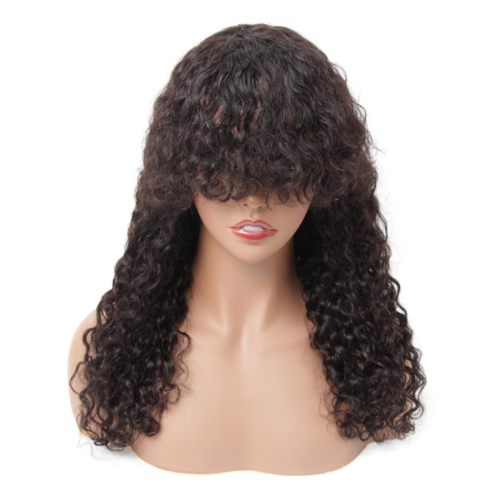 Water Wave Wigs with Bangs Machine Made Wigs for Women