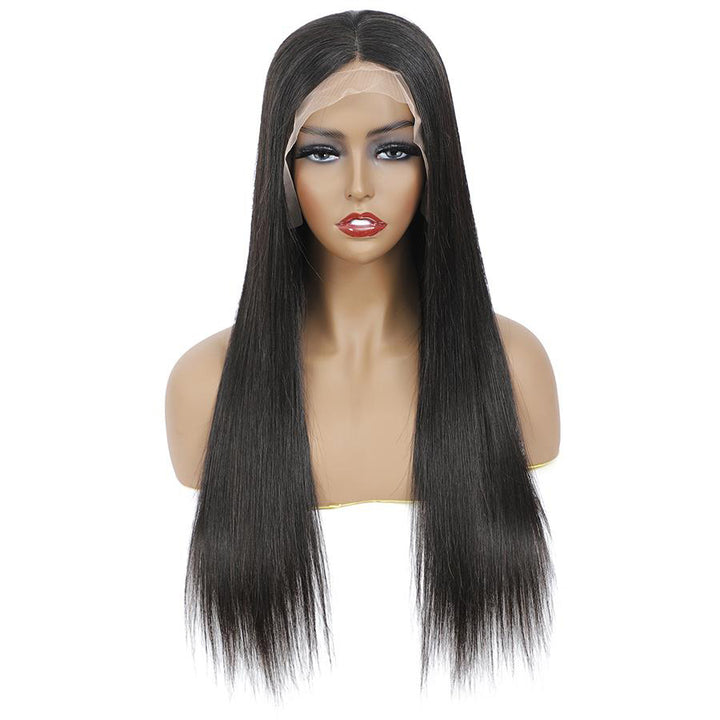 T Part Wigs Straight Human Hair Wigs with Baby Hair 6Inches Deep Middle T Part Lace Front Wigs Black Color