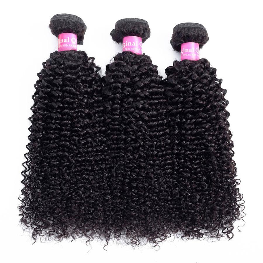 9A Kinky Curly Human Hair 3 Bundles with 13*4 Lace Frontal Natural Black -OQHAIR - ORIGINAL QUEEN HAIR