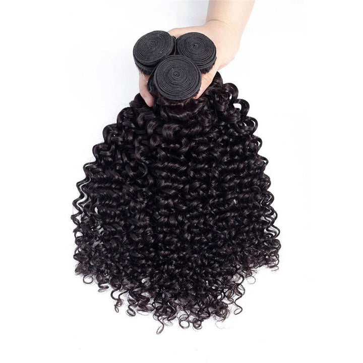 9A Kinky Curly Human Hair 3 Bundles with 13*4 Lace Frontal Natural Black -OQHAIR - ORIGINAL QUEEN HAIR