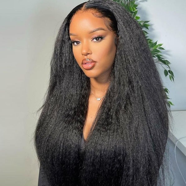 Kinky Straight Wig Good Quality HD Lace Front Wigs Natural Black Brazilian Virgin Human Hair