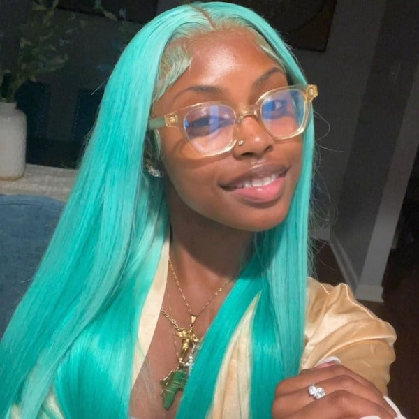 Mint Green Color Straight Lace Frontal Wig