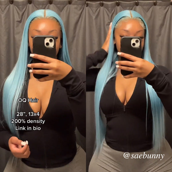 Lake Brilliant Blue Color Straight Lace Frontal Wig