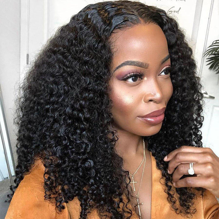 Lace Front Wigs T-part Kinky Curly Wigs 6Inches Deep Middle T Part Wigs Pre-plucked Natural Hairline Human Hair Wigs