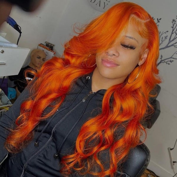 13x4 4x4 Undectedable Lace Orange Color Body Wave Human Virgin Hair Pre-plucked Lace Front Wigs with Baby Hair -OQHAIR