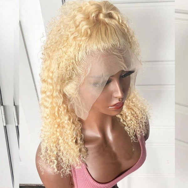 613 Blonde Kinky Curly Human Hair 13x4 4x4 Lace Front Wigs Pre-plucked with Baby Hair for Women - ORIGINAL QUEEN HAIR