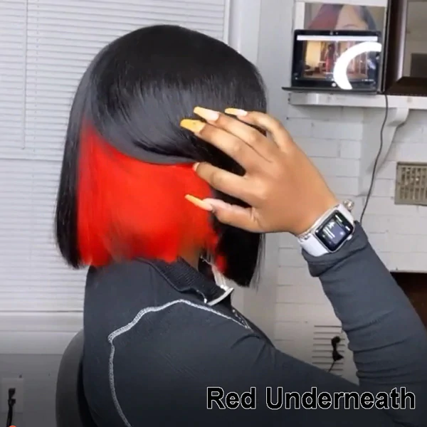 Two Tones Short Bob 13x4 Lace Front Wigs Thick Underneath Colored Hair Natural Black