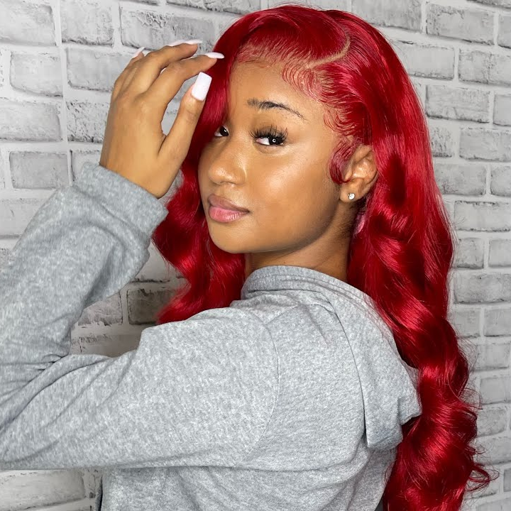 Cherry Red Color Lace Front Closure Wig Pre Colored Human Hair