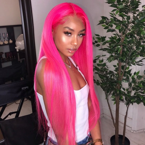 Blue & Pink & Purple Colored Human Hair Wigs Pre-Plucked