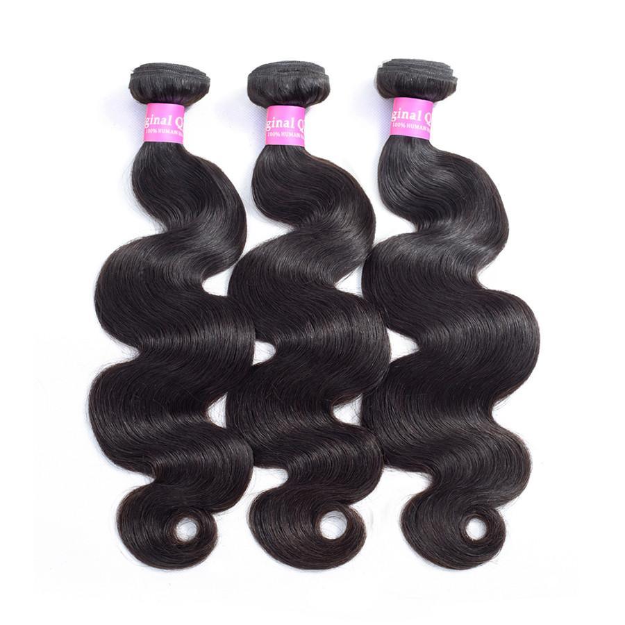 9A Body Wave Human Hair 3 Bundles with 13*4 Lace Frontal Natural Black -OQHAIR - ORIGINAL QUEEN HAIR
