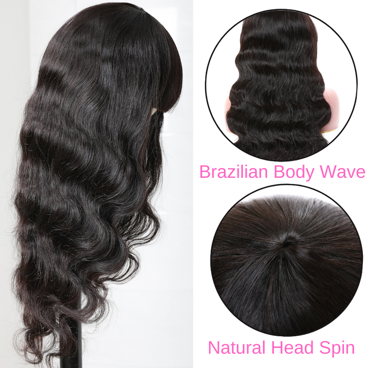 Body Wave Wig Glueless Human Hair Wigs with Bangs 
