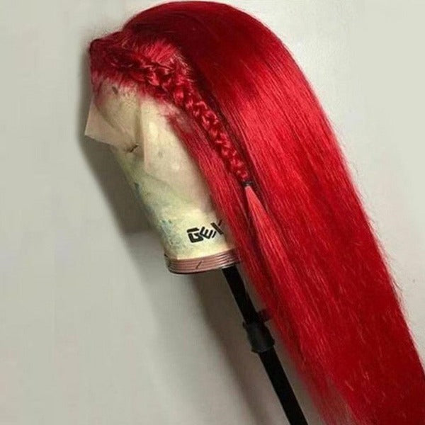 Cherry Red Color Lace Front Closure Wig Pre Colored Human Hair