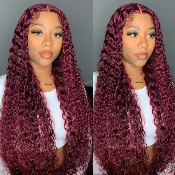 Burgundy 99J Color Deep Wave Lace Frontal and Closure Wig