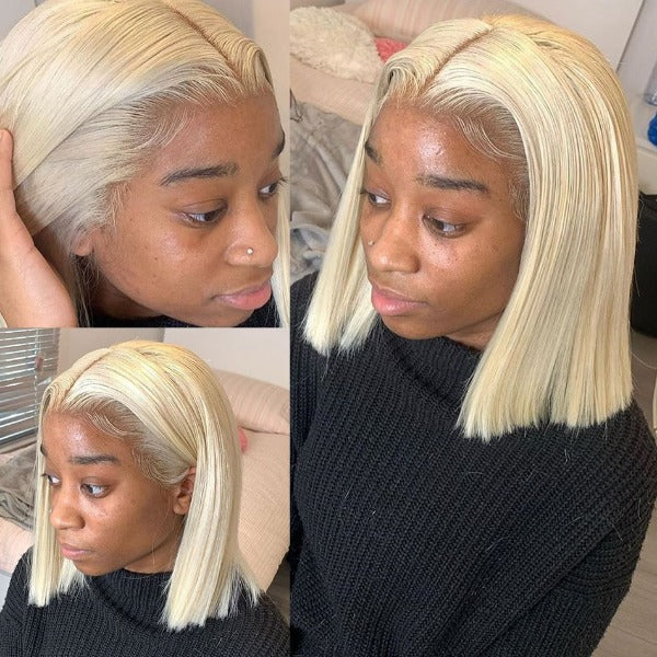 613 Blonde Bob Wigs Human Hair Lace Front Wigs Preplucked with Baby Hair