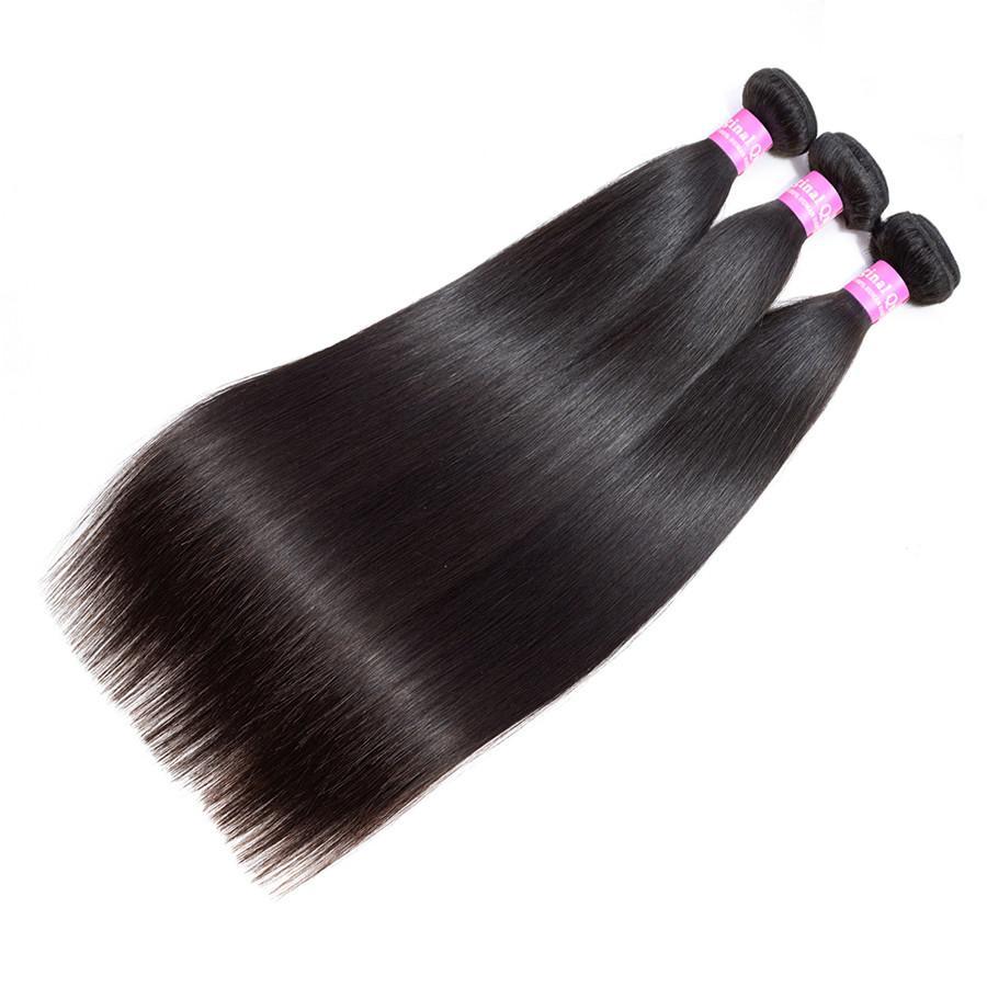 9A Straight Human Hair 3 Bundles with 13*4 Lace Frontal Natural Black -OQHAIR - ORIGINAL QUEEN HAIR