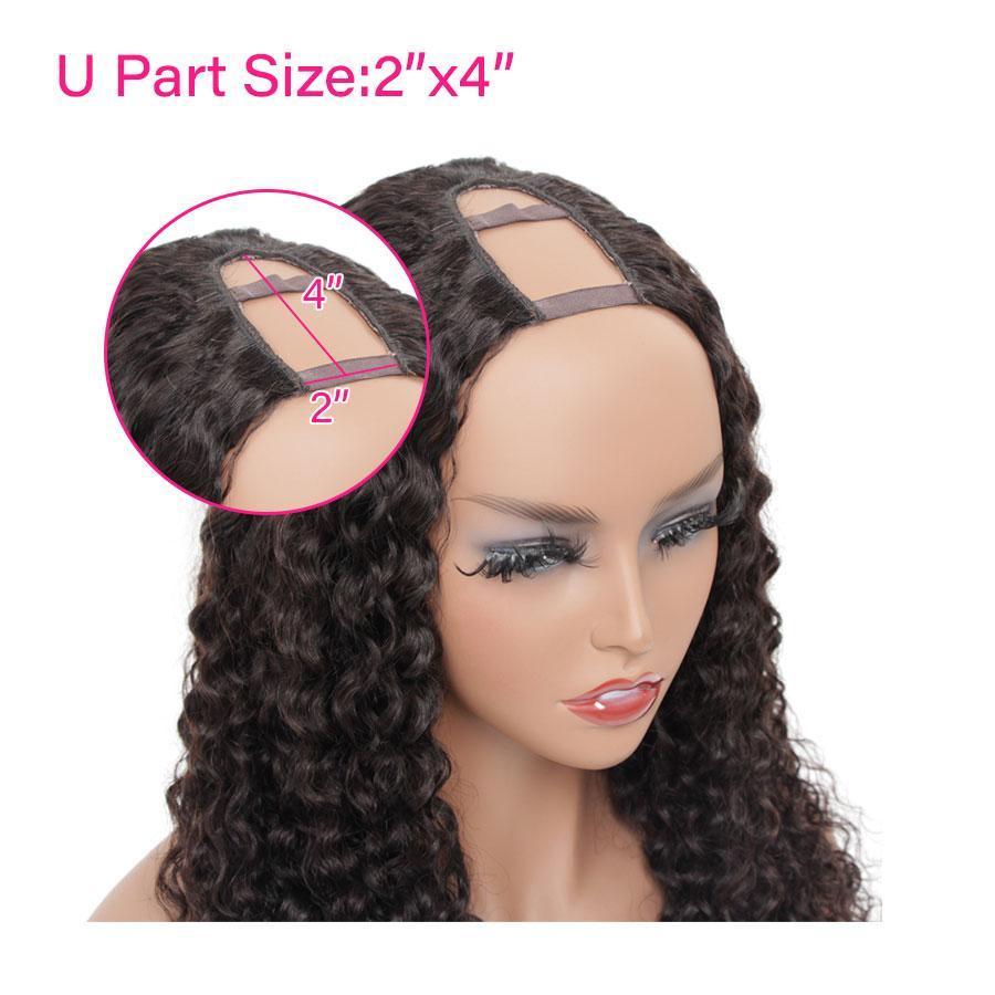 U Part Wigs Human Hair Wigs for Women Brazilian Water Wave Remy Human Hair Glueless Full Head Clip in Half Wig U Shape Wig - ORIGINAL QUEEN HAIR