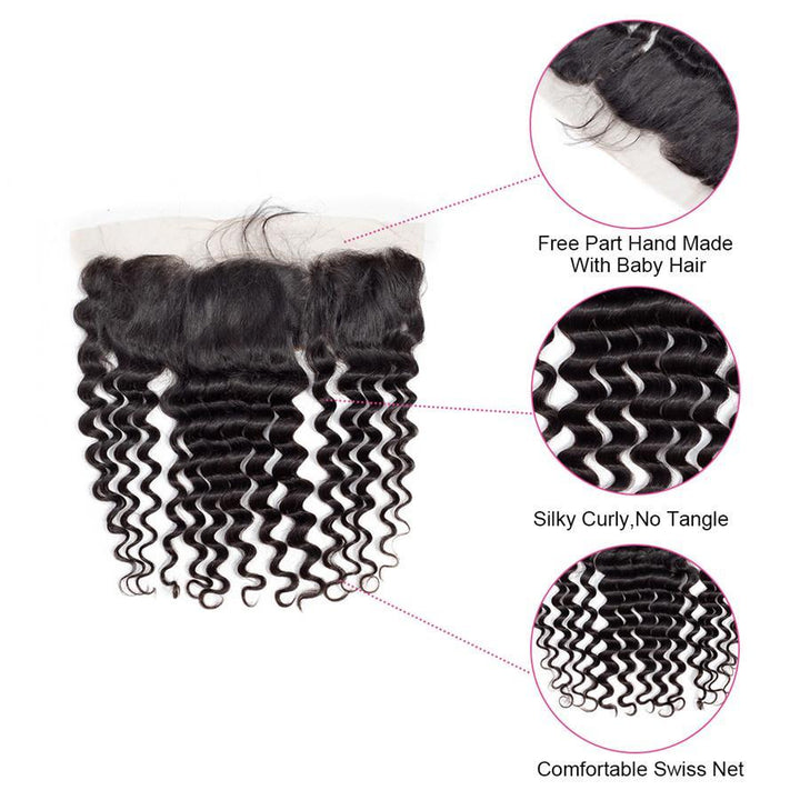 9A Deep Wave Human Hair 3 Bundles with 13*4 Lace Frontal Natural Black -OQHAIR - ORIGINAL QUEEN HAIR