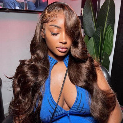Chocolate Brown Color 13x4 4x4 Lace Front Wigs Preplucked