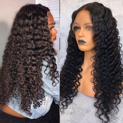 Deep Wave 13X6 HD Transparent Lace Human Hair Wigs for Women Preplucked Glueless Brazilian Curly Wig -OQHAIR